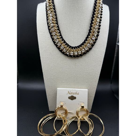 Natasha Statement Collar Necklace with Clear Stones and Matching Earrings - Picture 3 of 6